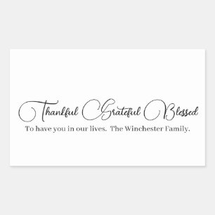 Thankful Grateful Blessed script Thanksgiving Rectangular Sticker