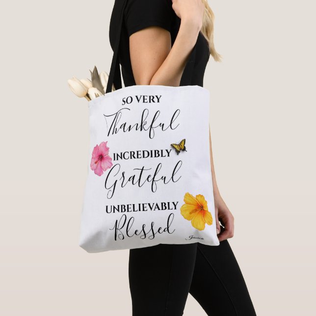 Thankful, Grateful, Blessed Script  Tote Bag (Close Up)
