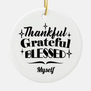 Thankful, Grateful, Blessed Sparkling Thanksgiving Ceramic Tree Decoration