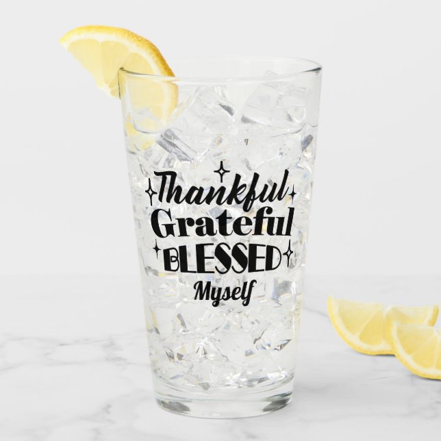 Thankful, Grateful, Blessed Sparkling Thanksgiving Glass (Front Ice)