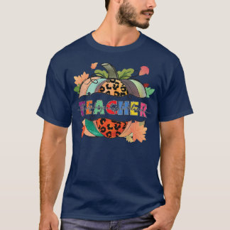 Thankful Grateful Blessed Teacher Pumpkin Leopard  T-Shirt
