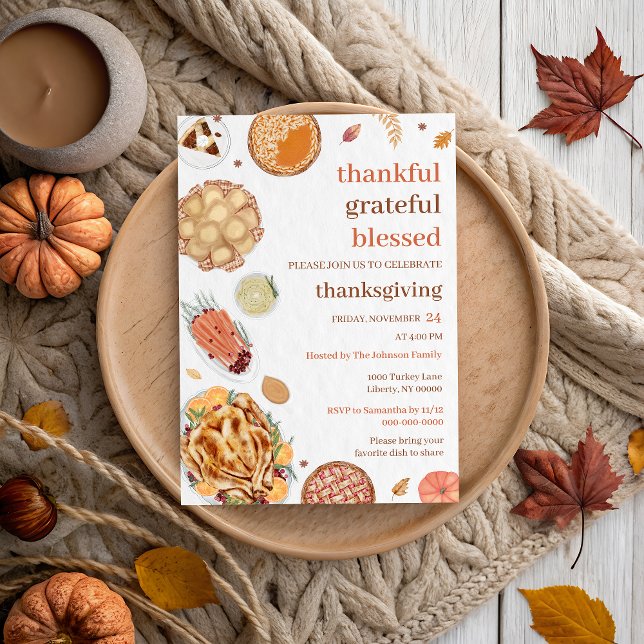 Thankful Grateful Blessed Thanksgiving Dinner  Invitation (Creator Uploaded)