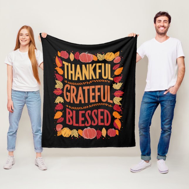 Thankful Grateful Blessed Thanksgiving Fall Fleece Blanket (In Situ)