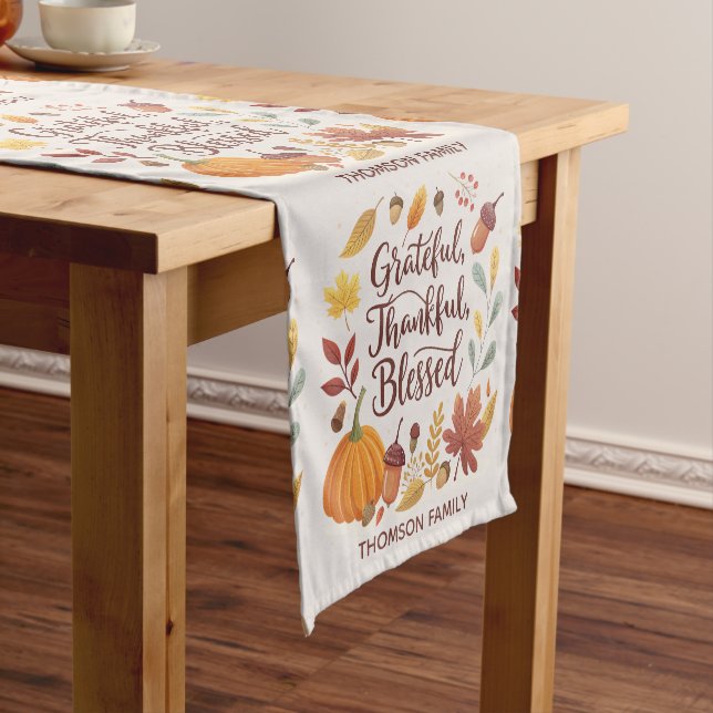 Thankful Grateful Blessed Thanksgiving Fall Short Table Runner (In Situ)