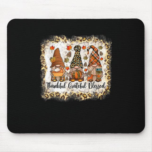 Thankful Grateful Blessed Thanksgiving Gnome Leopa Mouse Mat (Front)