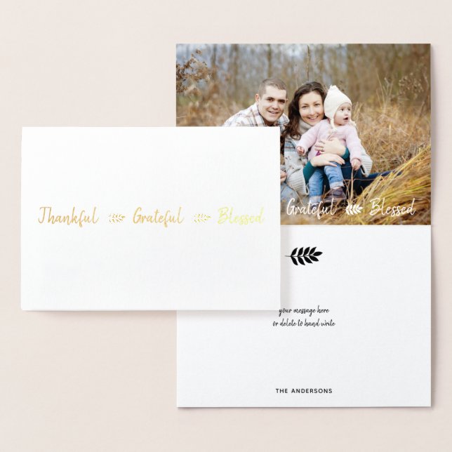 Thankful Grateful Blessed Thanksgiving Greeting Foil Card (Display)