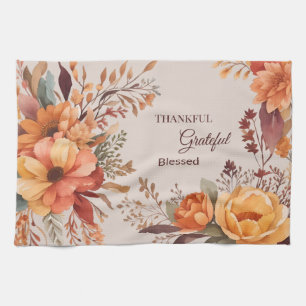 Thankful grateful blessed Thanksgiving Greeting  Tea Towel
