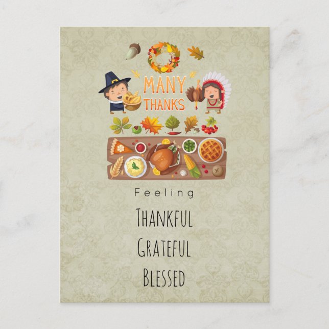 Thankful Grateful Blessed Thanksgiving Greetings Holiday Postcard (Front)