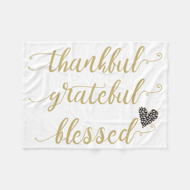 thankful grateful blessed thanksgiving holiday fleece blanket (Front (Horizontal))