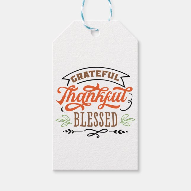 thankful grateful blessed thanksgiving holiday gif gift tags (Front)