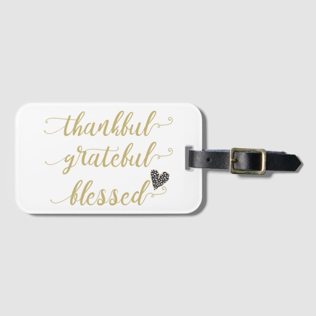 thankful grateful blessed thanksgiving holiday luggage tag (Front Horizontal)