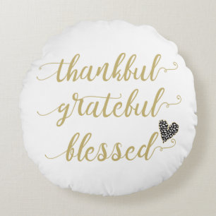 thankful grateful blessed thanksgiving holiday round cushion