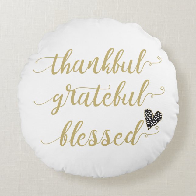 thankful grateful blessed thanksgiving holiday round cushion (Front)