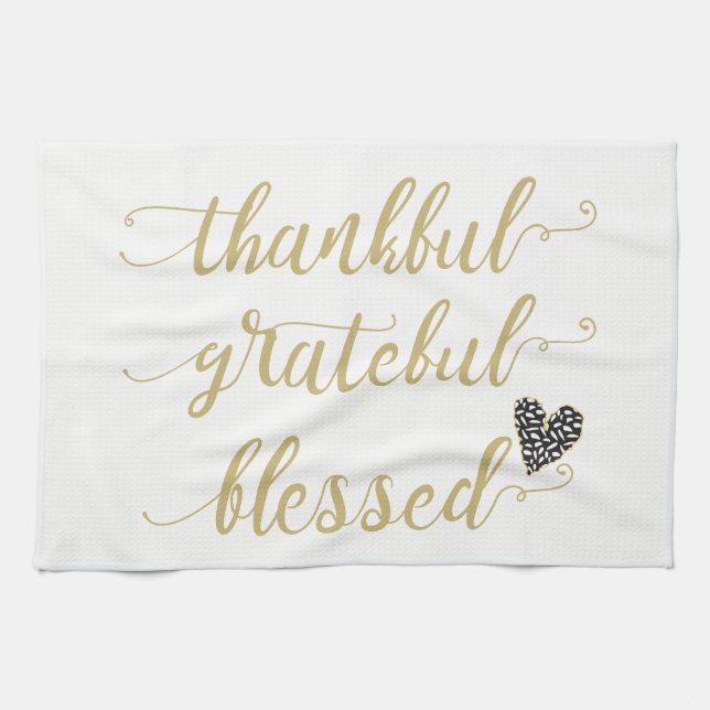thankful grateful blessed thanksgiving holiday tea towel (Horizontal)