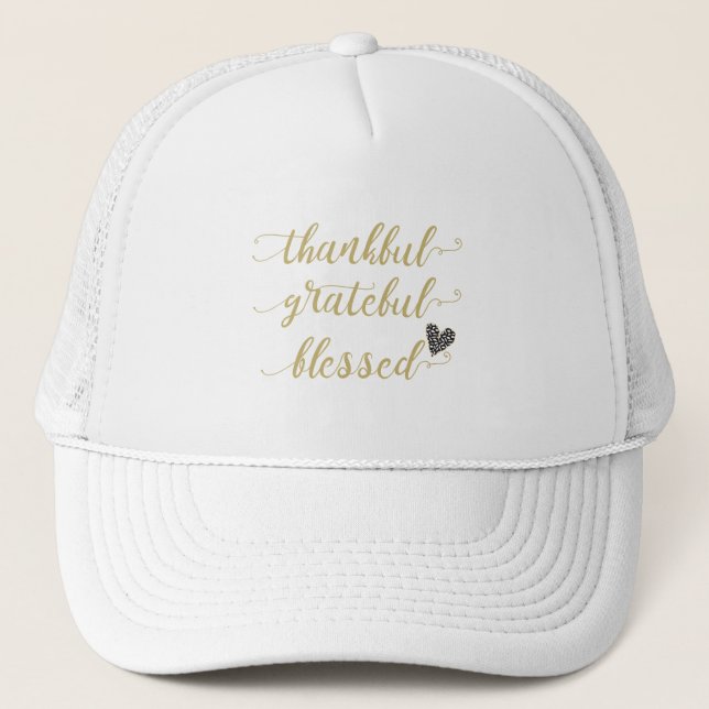 thankful grateful blessed thanksgiving holiday trucker hat (Front)
