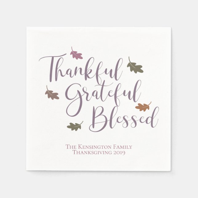 Thankful Grateful Blessed Thanksgiving Leaves Napkin (Front)