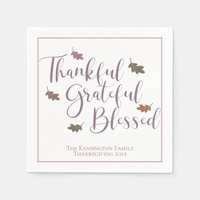 Thankful Grateful Blessed Thanksgiving Leaves Napkin (Front)