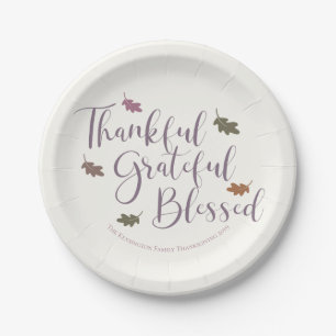 Thankful Grateful Blessed Thanksgiving Leaves Paper Plate