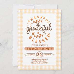 Thankful Grateful Blessed Thanksgiving Party Invitation