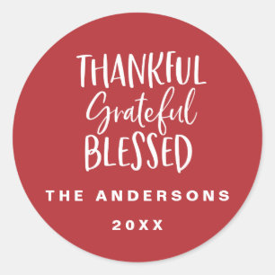 Thankful, grateful, blessed thanksgiving photo classic round sticker