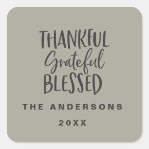 Thankful, grateful, blessed thanksgiving photo square sticker
