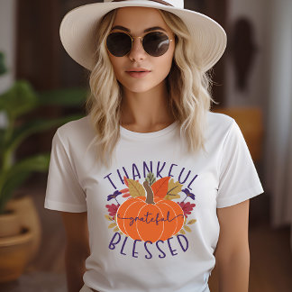 Thankful Grateful Blessed Thanksgiving Pumpkin T-Shirt