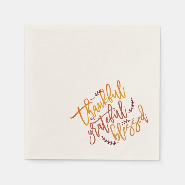 Thankful Grateful Blessed Thanksgiving Quote Napkin (Front)