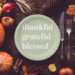 Thankful Grateful Blessed   Thanksgiving Quote Paper Plate