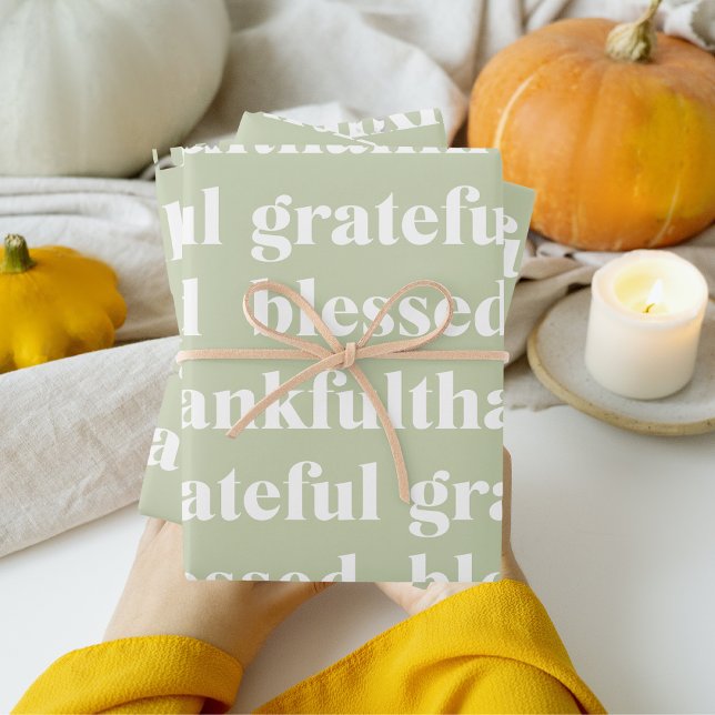 Thankful Grateful Blessed | Thanksgiving Quote Wrapping Paper Sheet (Creator Uploaded)