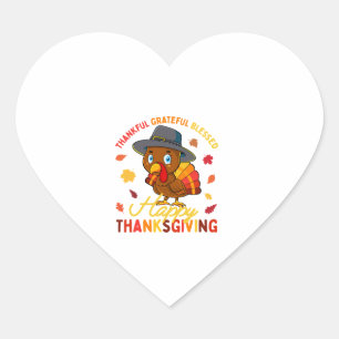 Thankful Grateful Blessed Thanksgiving Turkey Wome Heart Sticker