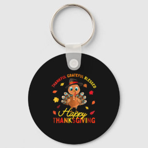 Thankful Grateful Blessed Thanksgiving Turkey Wome Key Ring
