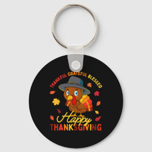Thankful Grateful Blessed Thanksgiving Turkey Wome Key Ring