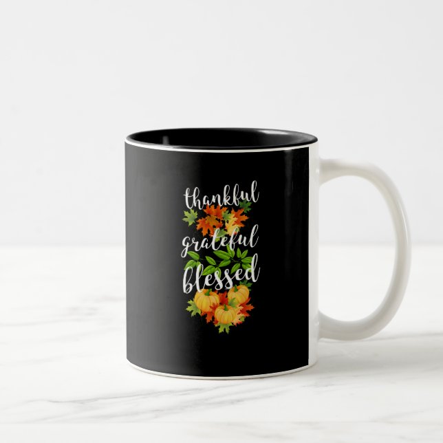THANKFUL GRATEFUL BLESSED THANKSGIVING Two-Tone COFFEE MUG (Right)