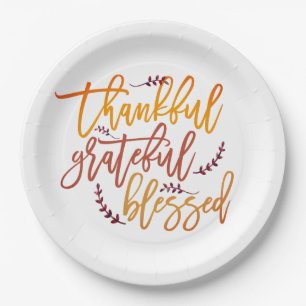 Thankful Grateful Blessed Thanksgiving Typography Paper Plate