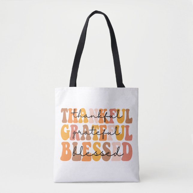 Thankful Grateful Blessed Tote Bag (Front)