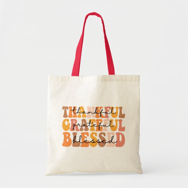 Thankful Grateful Blessed Tote Bag (Front)