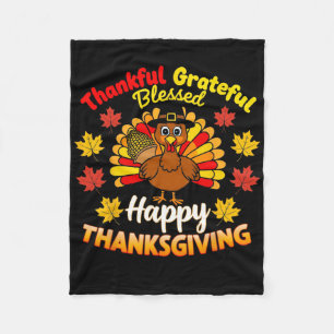 Thankful Grateful Blessed Turkey Gobble Happy Than Fleece Blanket