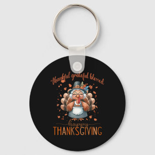 Thankful Grateful Blessed Turkey Happy Thanksgivin Key Ring