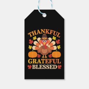 Thankful Grateful Blessed Turkey Thanksgiving Gift Tags