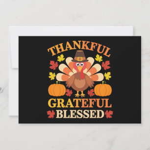 Thankful Grateful Blessed Turkey Thanksgiving Holiday Card