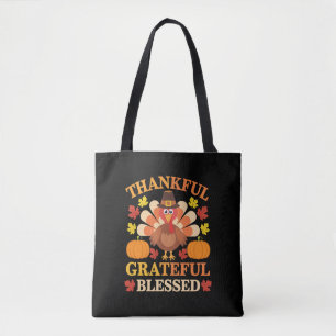 Thankful Grateful Blessed Turkey Thanksgiving Tote Bag