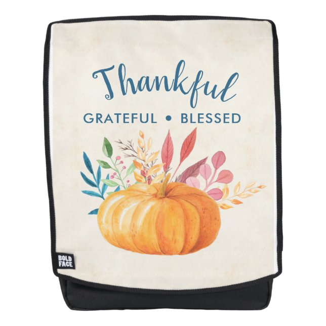 Thankful Grateful Blessed with Orange Pumpkin Backpack (Front)