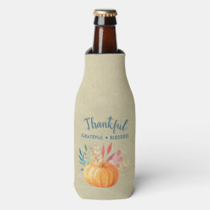 Thankful Grateful Blessed with Orange Pumpkin Bottle Cooler