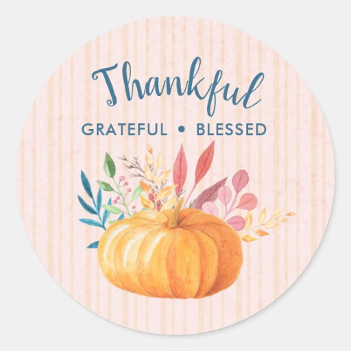 Image of Thankful Grateful Blessed with Orange Pumpkin Classic Round Sticker