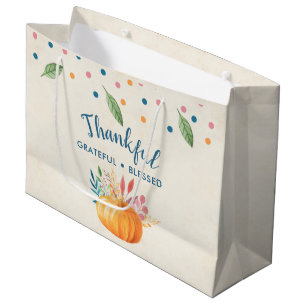 Thankful Grateful Blessed with Orange Pumpkin Large Gift Bag