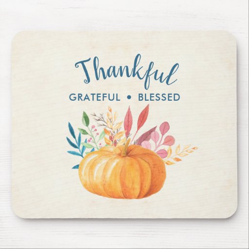 Image of Thankful Grateful Blessed with Orange Pumpkin Mouse Mat