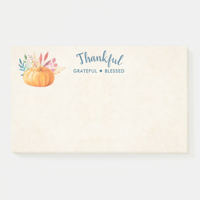 Thankful Grateful Blessed with Orange Pumpkin Post-it Notes (Front)