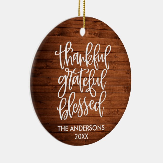 Thankful Grateful Blessed Wood PHOTO BACK Ceramic Tree Decoration (Right)