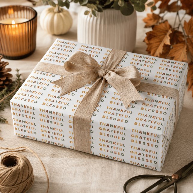 Thankful Grateful Blessed Wrapping Paper – Modern  (Creator Uploaded)