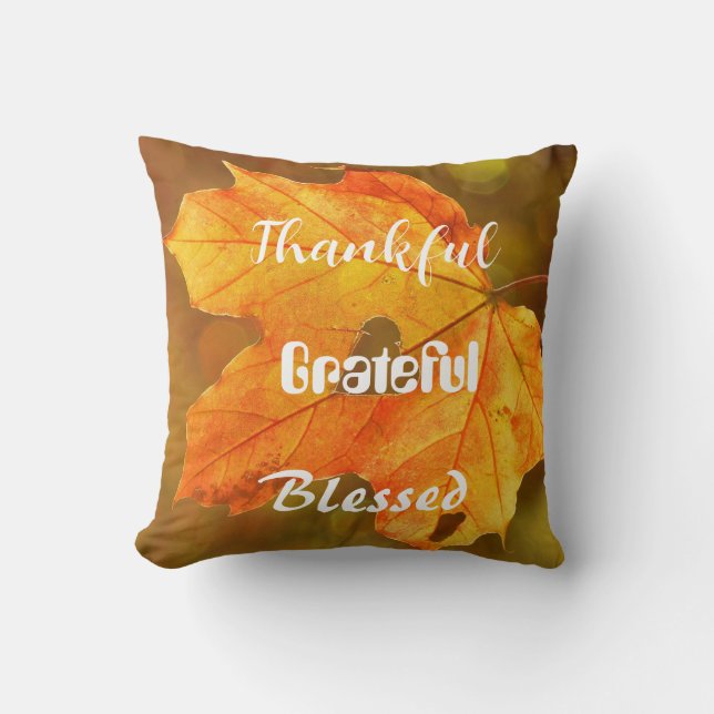 Thankful Grateful Fall Thanksgiving Throw Pillow (Front)